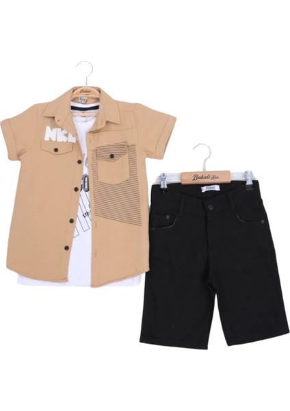 Nkl Baskılı Gömlekli Şortlu Erkek Takım