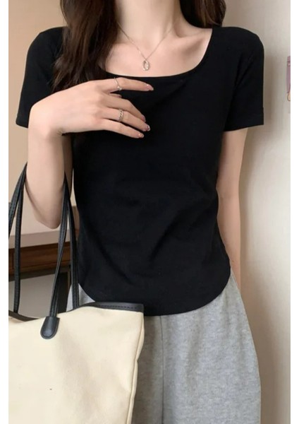 Siyah Basic Kısa Kollu Crop