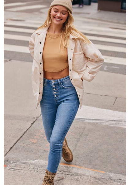 Düğme Detaylı Skinny Jean Pantolon