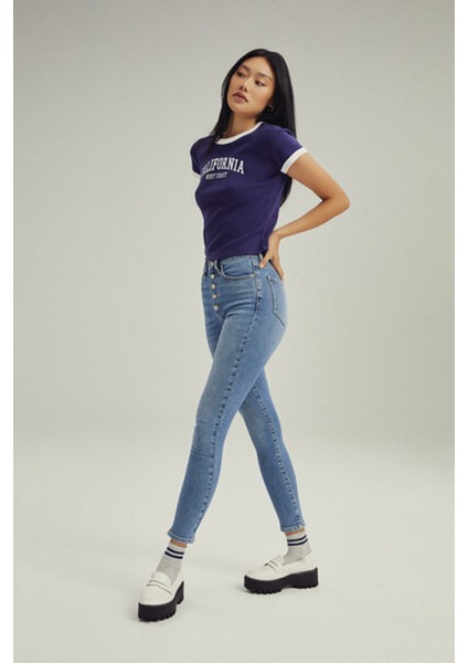 Düğme Detaylı Skinny Jean Pantolon