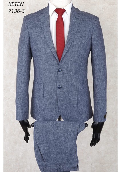 Keten Torba Cep Ipli Lastikli Pantolon Slim Fit Mono Yaka-Çift Yırtmaç Astarsız Drop 6 Takım Elbise