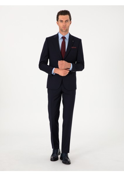 Erkek Lacivert Slim Fit %100 Yün Klasik Takım Elbise 50306038-VR033