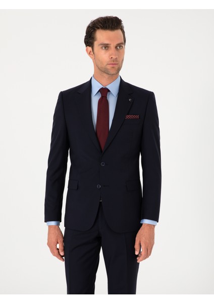 Erkek Lacivert Slim Fit %100 Yün Klasik Takım Elbise 50306038-VR033