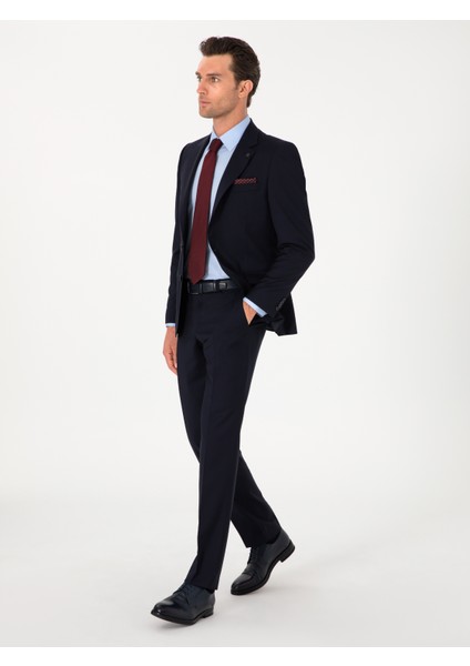 Erkek Lacivert Slim Fit %100 Yün Klasik Takım Elbise 50306038-VR033