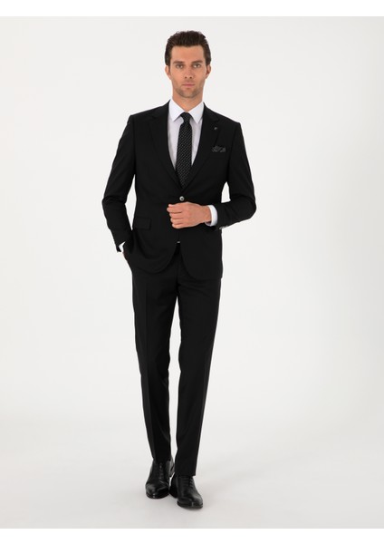 Erkek Siyah Slim Fit %100 Yün Klasik Takım Elbise 50306038-VR046