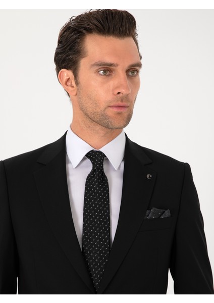 Erkek Siyah Slim Fit %100 Yün Klasik Takım Elbise 50306038-VR046