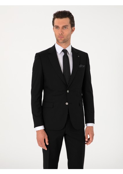 Erkek Siyah Slim Fit %100 Yün Klasik Takım Elbise 50306038-VR046