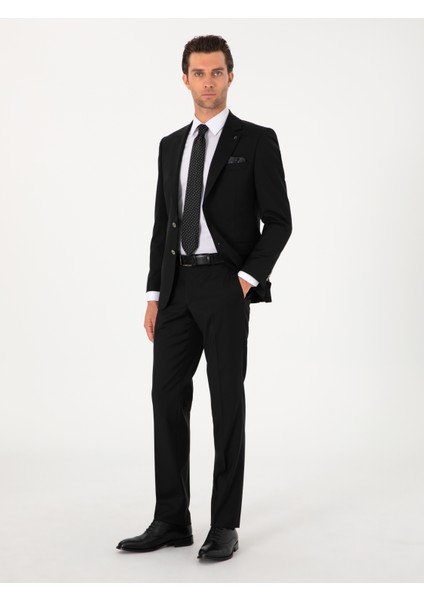 Erkek Siyah Slim Fit %100 Yün Klasik Takım Elbise 50306038-VR046