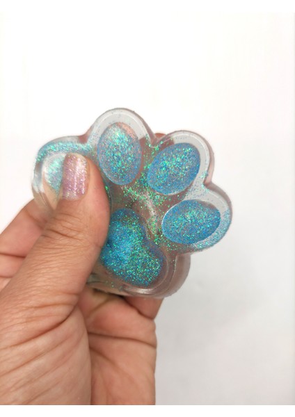 Işıklı Simli Şeffaf Pati Squishy Taba Sukuşi Yumuşacık 6 cm Pati Sukuşi - Mavi