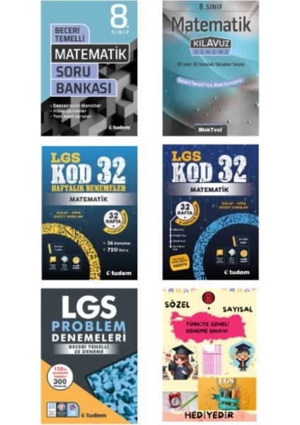 Tudem Yayınları Lgs Matematik Beceri Temelli Soru Bankası - Matematik Klavuz Deneme - Matematik Kod 32 - Matematik 32 Haftalık Denemeler - Lgs Problemler Deneme - Hediye