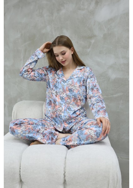 Pamuklu Düğmeli Gömlek Yakalı Pijama Takımı