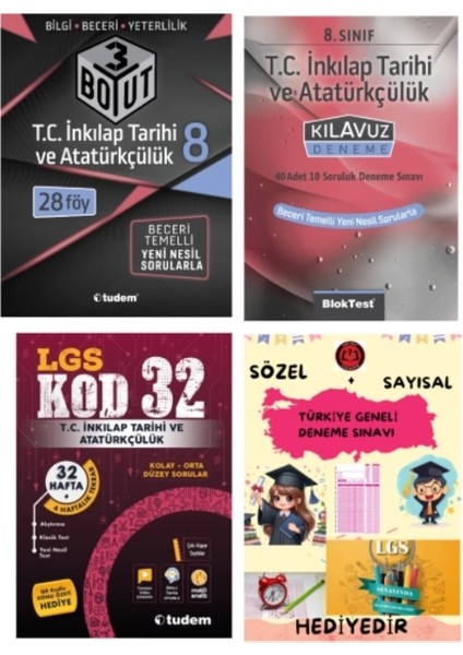 Tudem Yayınları Lgs 3 Boyut T.c Inkılap Tarihi Beceri Temelli Soru Bankası - T.c Inkılap Tarihi Klavuz Deneme - T.c Inkılap Tarihi Kod 32 Deneme - Hediye
