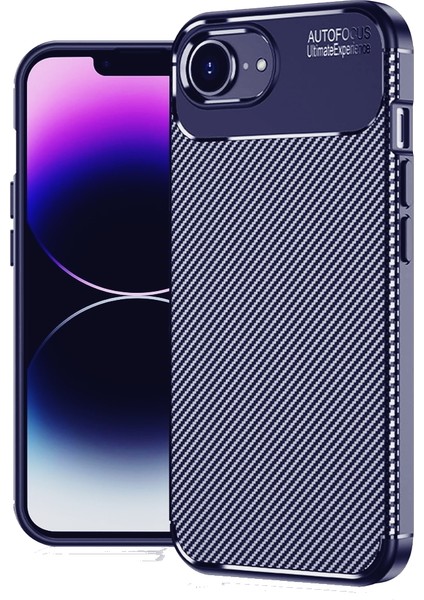 Apple iPhone 16E Uyumlu Kılıf Negro Karbon Görünümlü Desenli Silikon Lacivert