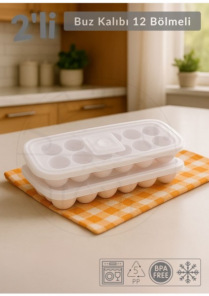 2\'li Set Buz Kalıbı 12 Bölmeli Esnek Silikon Buz Küpü Bpa Free Yuvarlak Bas Parmak Buzluk Çapı 3,5 cm Pembe
