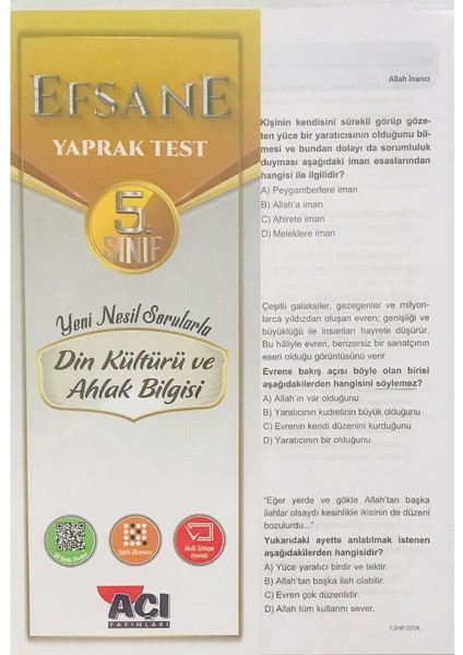 6. Sınıf Din Kültürü ve Ahlak Bilgisi Efsane Çek Kopart Yaprak Test