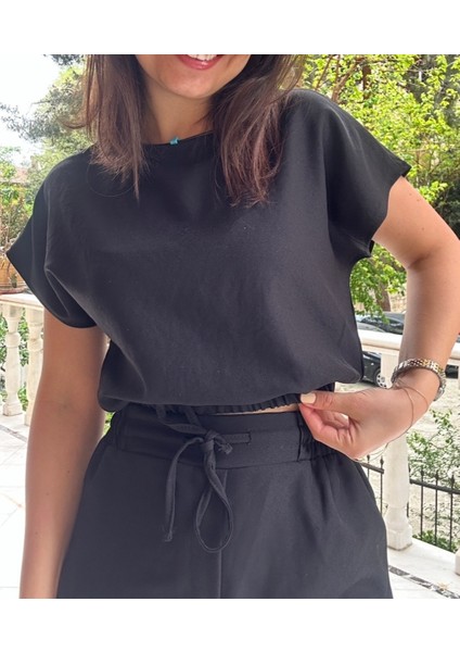 Kadın Siyah Crop Üst Pantolon Takım modelleri