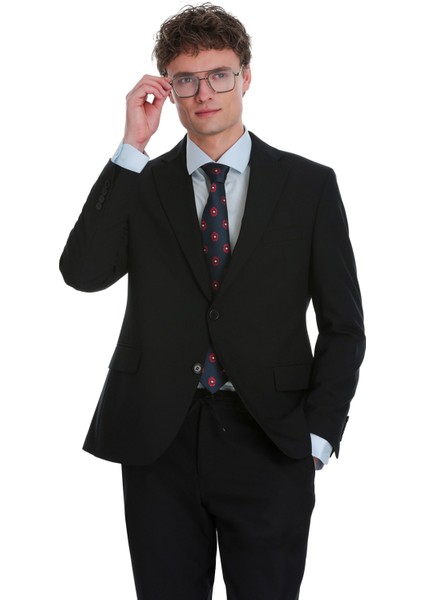 Lacivert Comfort Fit Mono Yaka Klasik Takım Elbise
