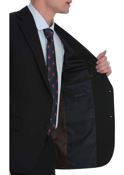 Lacivert Comfort Fit Mono Yaka Klasik Takım Elbise
