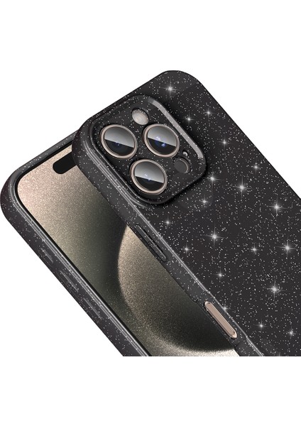 Apple iPhone 16 Pro Max Uyumlu Kılıf Koton Simli Silikon Arka Kapak Kamera Korumalı Siyah