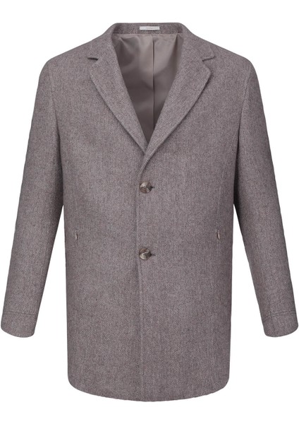 Kahverengi Slim Fit Ceket Yaka Yünlü Kaşe Palto