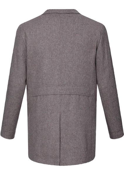 Kahverengi Slim Fit Ceket Yaka Yünlü Kaşe Palto