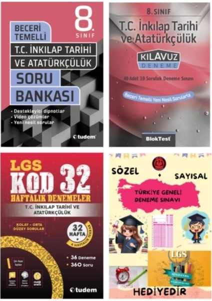 Tudem Yayınları Lgs T.c Inkılap Tarihi Beceri Temelli Soru Bankası - T.c Inkılap Tarihi Klavuz Deneme - T.c Inkılap Tarihi 32 Haftalık Denemeler - Hediye