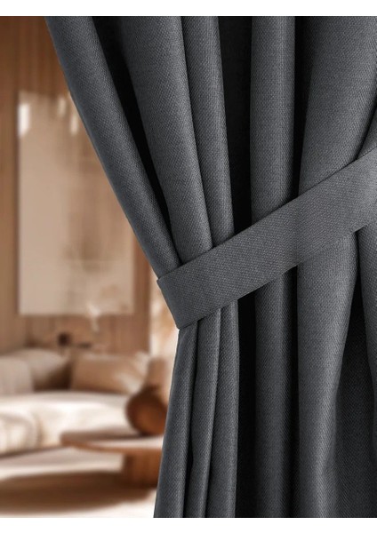 Taç Deste Keten Karartma Fon Perde Antrasit Pilesiz