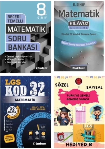 Tudem Yayınları Lgs Matematik Beceri Temelli Soru Bankası - Matematik Klavuz Deneme - Matematik Kod 32 Deneme - Hediye