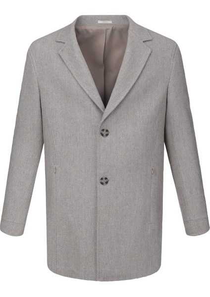 Bej Slim Fit Ceket Yaka Yünlü Kaşe Palto