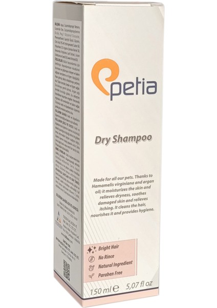 Petia Paw Dry Shampoo Doğal Kedi ve Köpek Kuru Köpük Şampuanı 150 ml