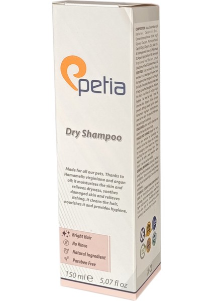 Petia Paw Dry Shampoo Doğal Kedi ve Köpek Kuru Köpük Şampuanı 150 ml