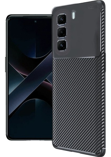 Infinix Hot 50 4g Uyumlu Kılıf Negro Karbon Görünümlü Silikon Siyah