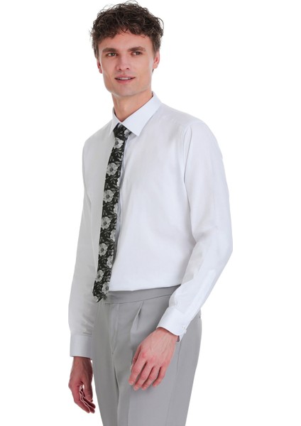 Beyaz Klasik Fit Pamuklu Slim Yaka Uzun Kollu Saten Gömlek modelleri