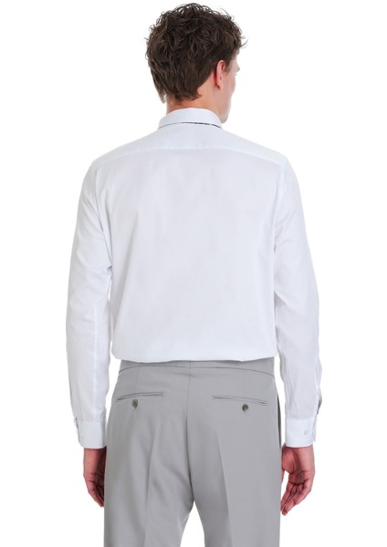 Beyaz Klasik Fit Pamuklu Slim Yaka Uzun Kollu Saten Gömlek indirimleri