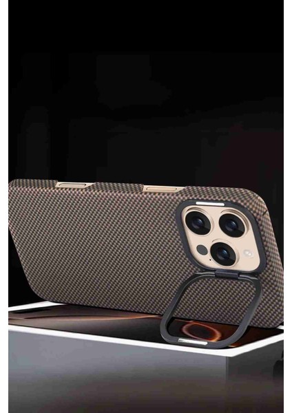 iPhone 16 Pro Max Uyumlu Manyetik Şarj Özellikli Lens Standlı Kevlar Telefon Kılıfı modelleri