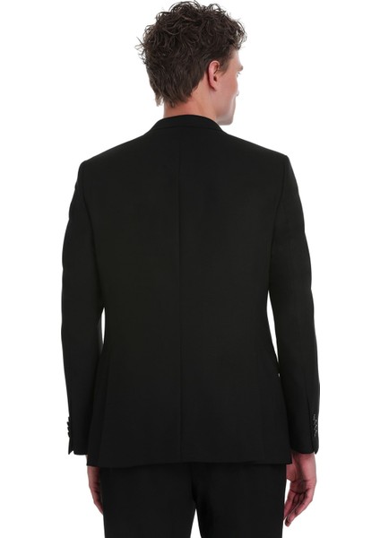 Siyah Slim Fit Sivri Yaka Klasik Takım Elbise