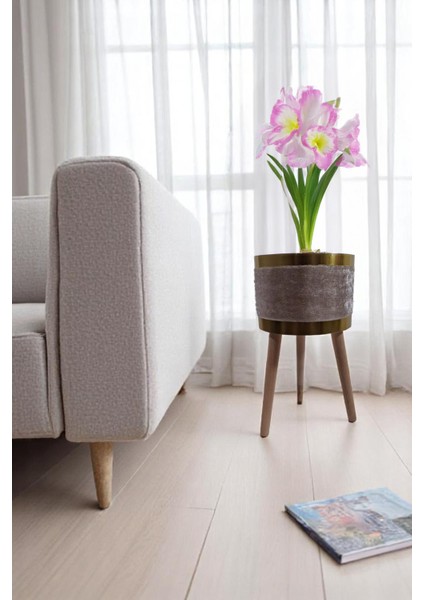 Dekoratif Saksılık | Bej, Krem, Pembe, Gri Ayaklı & Ayaksız Modeller | Kadife Kumaşlı Çiçeklik