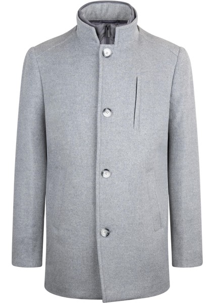 Gri Slim Fit Hakim Yaka Yünlü Basic Palto
