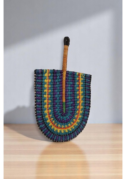 Duvar Yelpazesi, El Yapımı, Renkli Doğal Hasır, Dekoratif Japon Tarzı Örgü, Duvar Dekoru, 55 x 35 cm