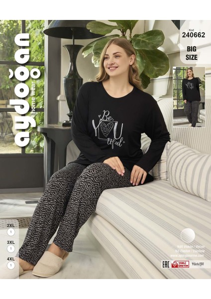 240662 Bayan Battal Pijama Takım -Siyah - -3xl