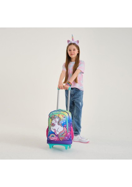 Unicorn Desenli Işıklı Tekerlek Lavanta Çekçekli Sırt ve Okul Çantası 23929 fiyatları