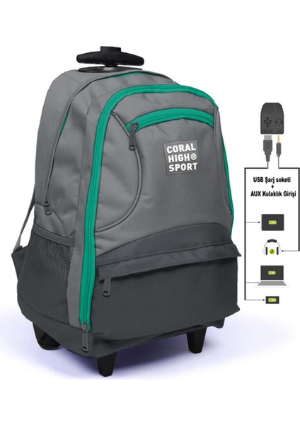 Usb-Aux Soketli Sport Çekçek Gri-Yeşil Sırt Çantası Sms23255 fiyatları