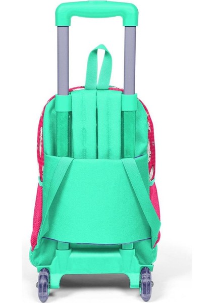 Kids Neon Mercan Su Yeşili Alpaka Desenli Üç Bölmeli Çekçekli Okul Sırt Çantası 23364