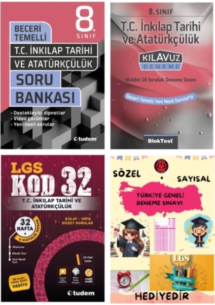 Tudem Yayınları Lgs T.c Inkılap Tarihi Beceri Temelli Soru Bankası - T.c Inkılap Tarihi Klavuz Deneme - T.c Inkılap Tarihi Kod 32 Deneme - Hediye