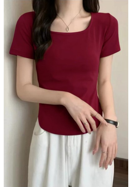 Bordo Basic Kısa Kollu Crop