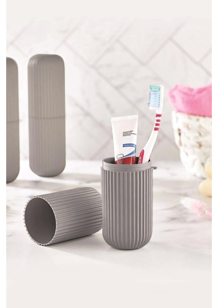 Gri Seyahat Tipi Diş Fırçası & Aksesuar Kutusu & Çok Amaçlı Saklama Kabı
