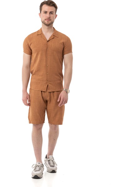 Erkek Mekanik Keten Gömlekli Şortlu Takım