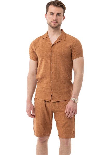 Erkek Mekanik Keten Gömlekli Şortlu Takım modelleri