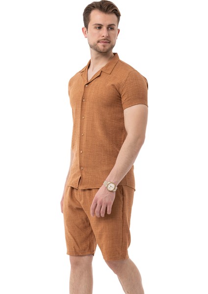 Erkek Mekanik Keten Gömlekli Şortlu Takım indirimleri