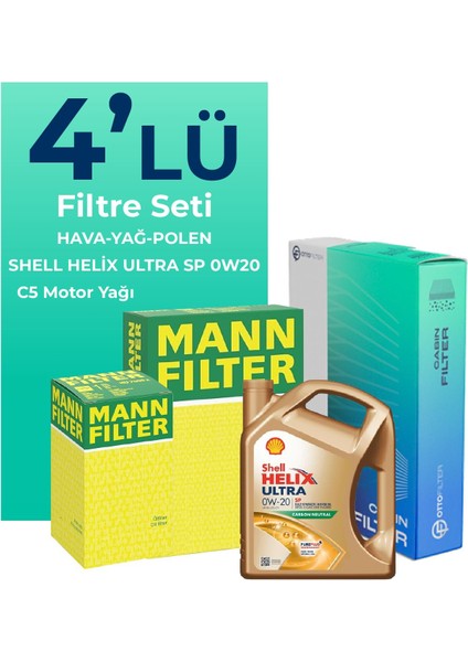 MANN Toyota Yaris 1.5 Hybrid Filtre Bakım Seti Shell Motor Yağlı (2012-2016) 4 Lü